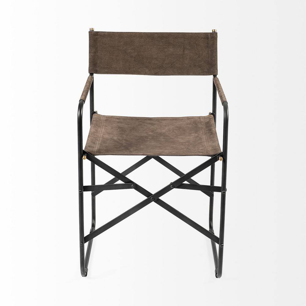 Brown Leather Upholstered Arm Chair with Metal Frame
