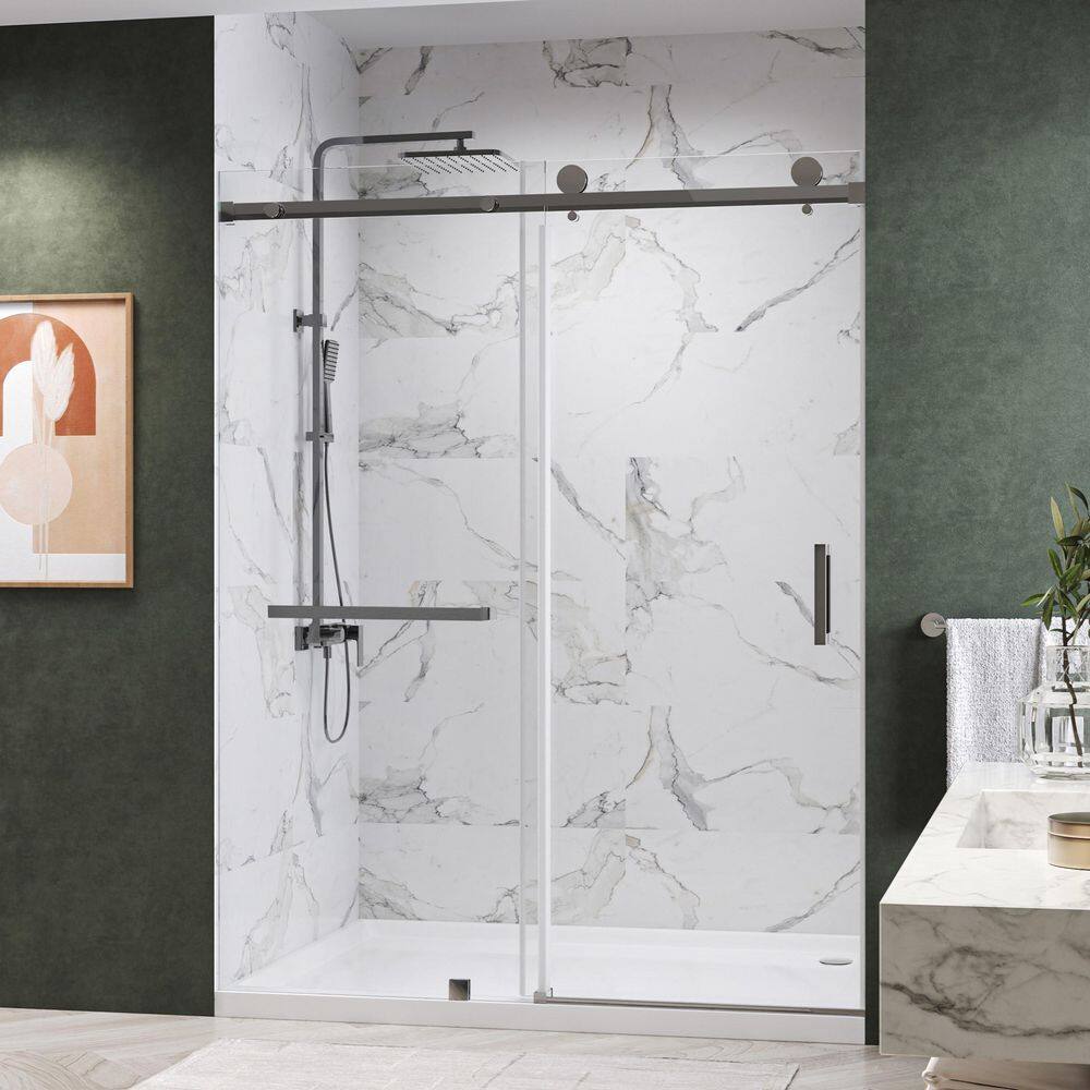 "Serenity 45 to 48 in. W x 76 in. H Frameless Sliding Shower Door with Towel Bar in Chrome with 3/8"" Clear Glass" price history on PriceWatchPro