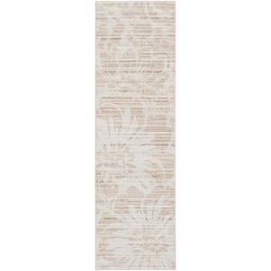 Iliana Ivory Grey with Gold Accents 2 ft. x 8 ft. Striated Contemporary Runner Area Rug