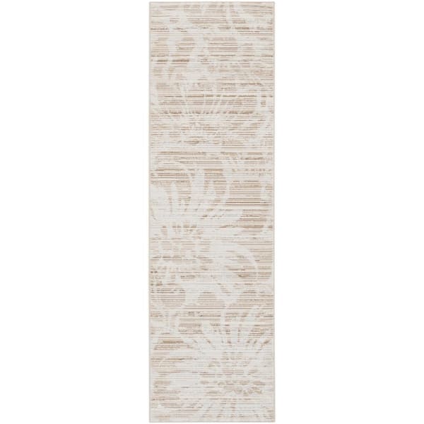 Inspire Me! Home Decor Iliana Ivory Grey with Gold Accents 2 ft. x 8 ft. Striated Contemporary Runner Area Rug