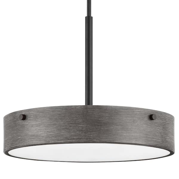 Home Decorators Collection Huntmoor 60-Watt 4-Light Matte Black Pendant with Ebony Wood Metal and Etched White Diffuser Shade