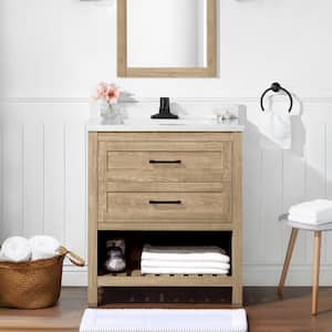 Autumn 30 in. W x 19 in. D x 34.5 in. H Single Sink Bath Vanity in Weathered Tan with White Engineered Stone Top