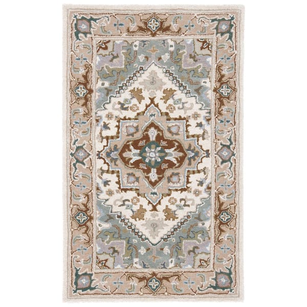 Heritage Ivory/Light Blue 2 ft. x 4 ft. Border Floral Medallion Area Rug