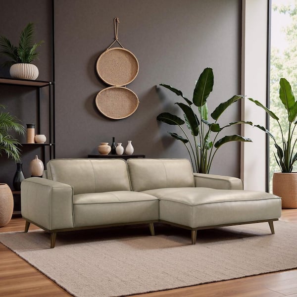 Zea 98 in. Leather Upholstery L-Shaped Right Sectional Sofa in. Beige