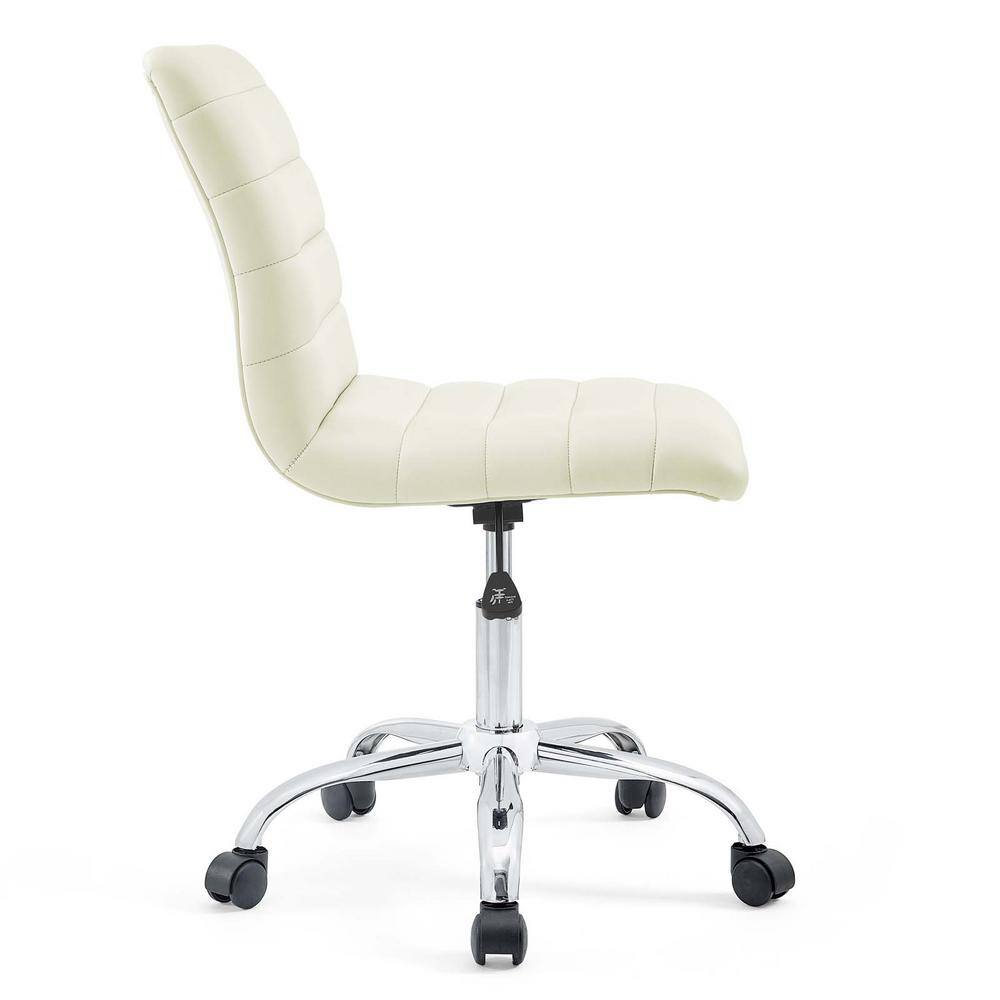 Cream Channel Tufted Armless Swivel Office Chair with Metal Base