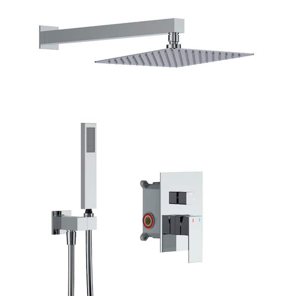 MYCASS Single-Handle Spray Rain Shower Head Square High Pressure Adjustable Flow Rate Shower Faucet in Chrome (Valve Included)