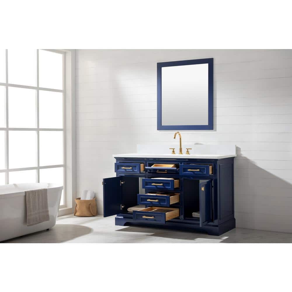 Milano 54" Blue Birch Vanity with White Quartz Top