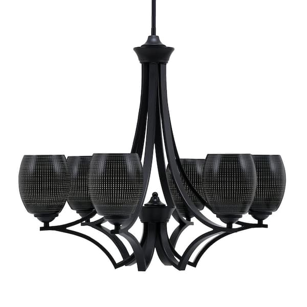 Unbranded Clevelend 6-Light Matte Black Round Chandelier with 5 in. Black Matrix Glass Shades, No bulbs included