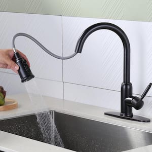 3-Spray Patterns Single Handle Pull Down Sprayer Kitchen Faucet with Deck Plate in Stainless Steel Oil Rubbed Bronze