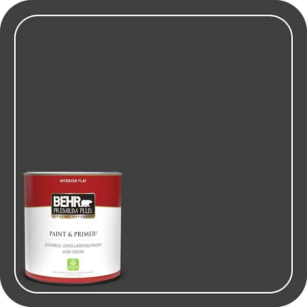 BEHR PREMIUM PLUS 1 qt. Black Flat Low Odor Interior Paint & Primer