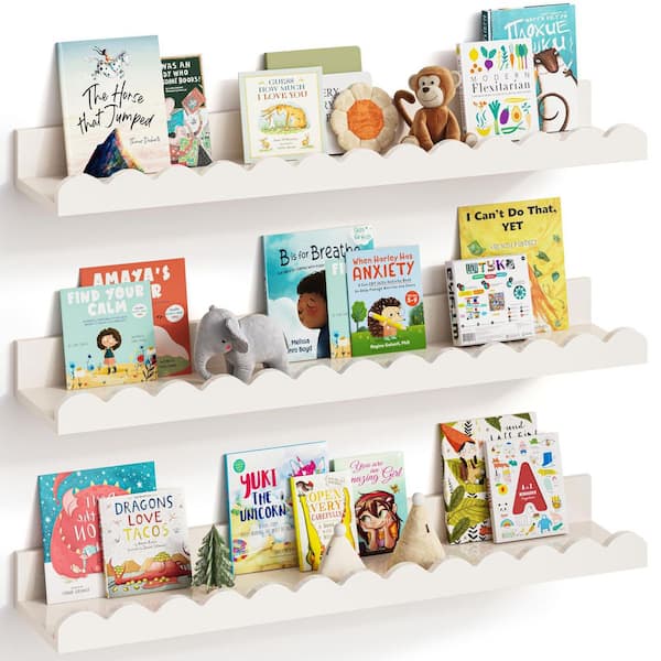 23 in. W x 4.8 in. D White Nursery Book Shelves, Decorative Wall Shelf Set of 3