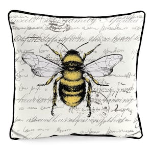 16 in. L x 16 in. W x 4 in. T Outdoor Throw Pillow in Bee Script