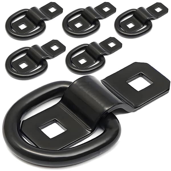 3/8 in. Heavy Duty Steel D Ring Tie Down Anchor Black Surface Mount Bracket for Cargo Trailer Truck RV Camper