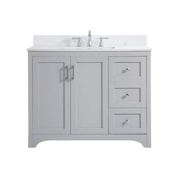 Unbranded Simply Living 42 in. W x 22 in. D x 34 in. H Bath Vanity in Grey with Calacatta White Engineered Marble Top