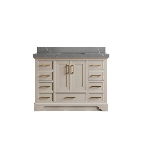 Willow Collections Charlotte 48 in. Single Sink Freestanding Fine Grain Bath Vanity with Piatra Gray Qt. Top Unassembled