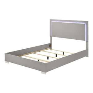 Mesala Beige Wood Frame Queen Panel Bed with LED on Headboard