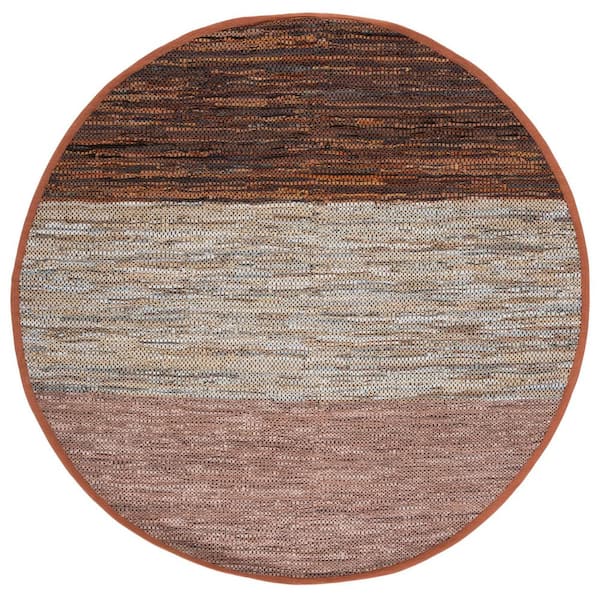 Vintage Leather 7 ft. x 7 ft. Rust/Gray Gradient Striped Round Area Rug