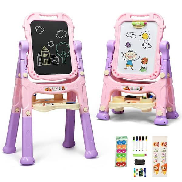 Kids Art Easel Freestanding Art Drawing Board Portable Magnetic Drawing Set Pink