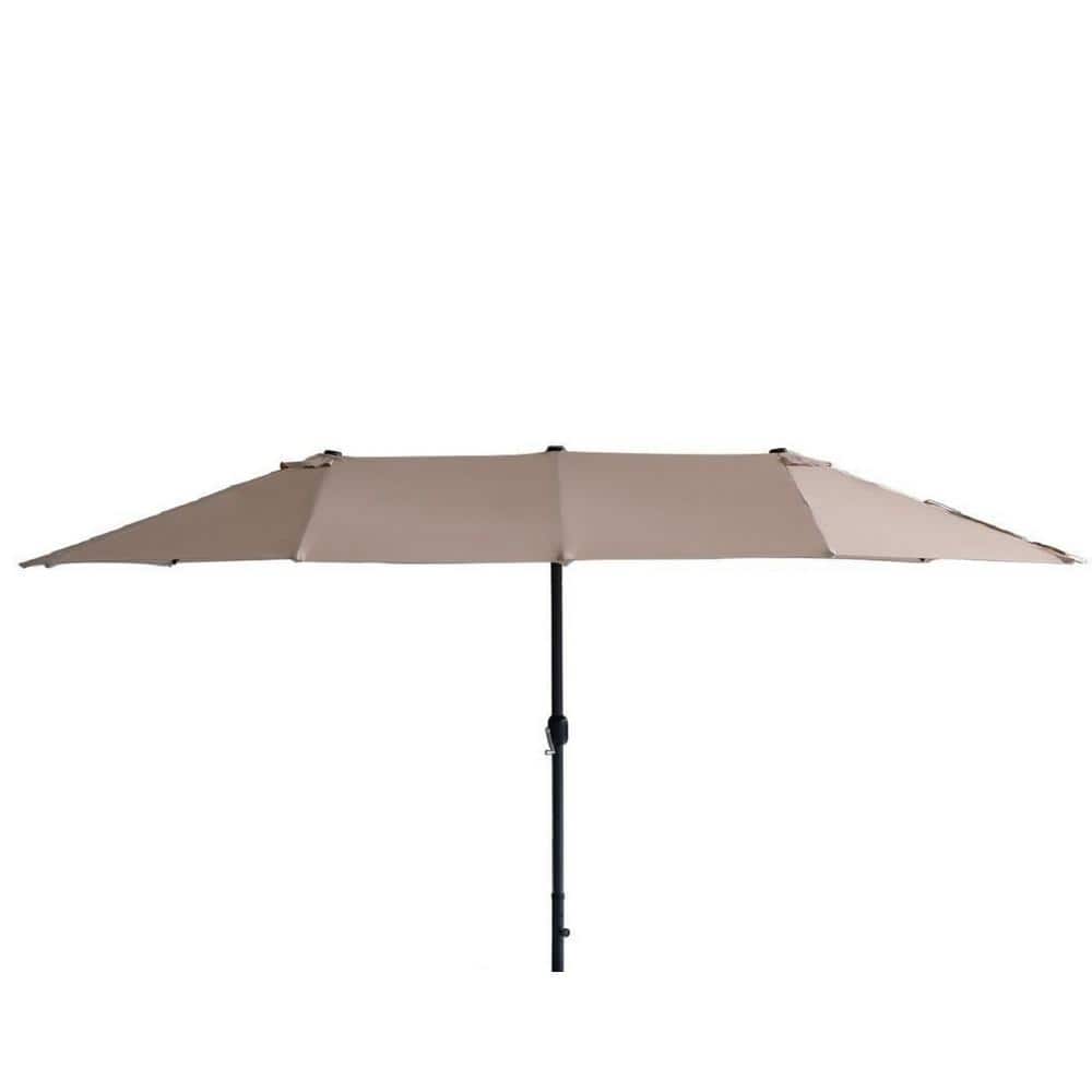 15 ft. x 8 ft. Outdoor Offset Market Patio Umbrella in Khaki