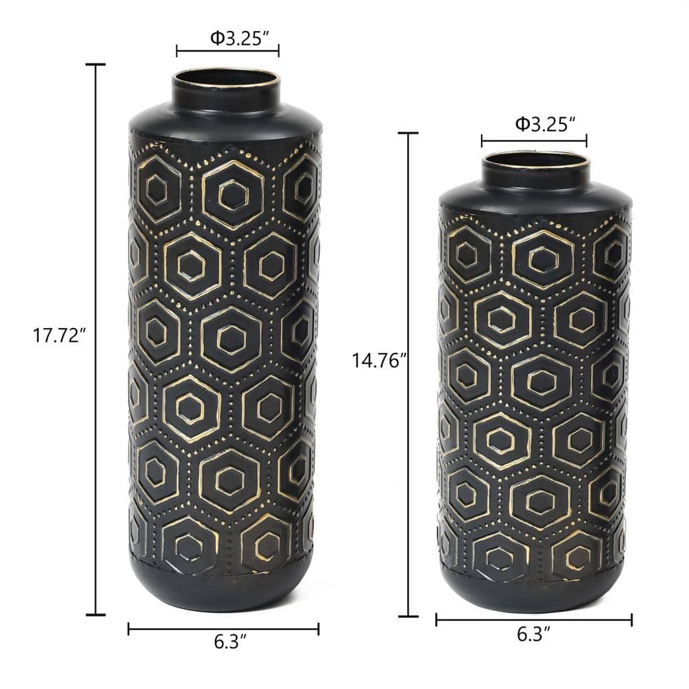 Black and Silver Geometric Metal Table Vase Set