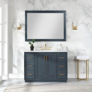 Gazsi 48 in. W x 22 in.D x 34 in. H Single Sink Bath Vanity in Classic Blue with White Composite Stone Top and Mirror