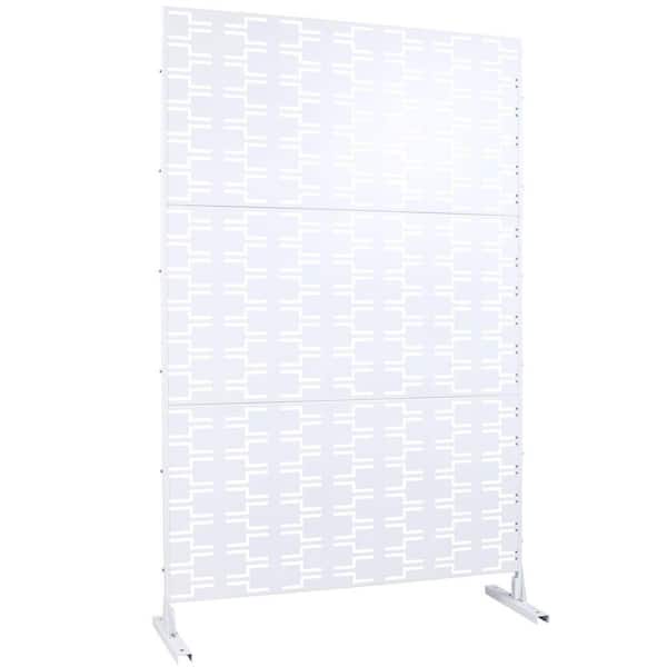 Outdoor & Indoor 6.3 ft. x 4 ft. Freestanding Decorative Privacy Fence Screen White Metal for Garden Fence