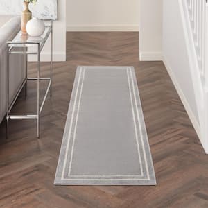 Essentials Grey/Ivory 2 ft. x 8 ft. Kitchen Runner Solid Contemporary Indoor/Outdoor Area Rug