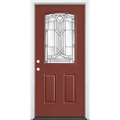 36 in. x 80 in. Chatham Camber Top Half Lite Right-Hand Painted Smooth Fiberglass Prehung Front Door w/ Brickmold