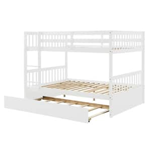 White Wood Frame Full Bunk Bed with Trundle