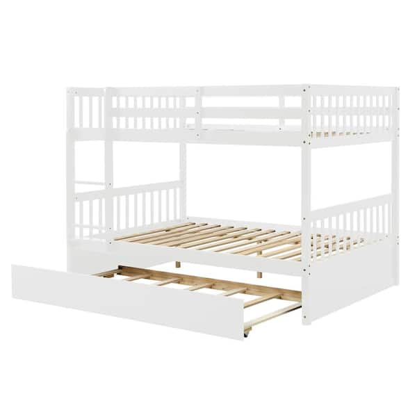 YOFE White Wood Frame Full Bunk Bed with Trundle CamyWE-GIS00249W504 ...