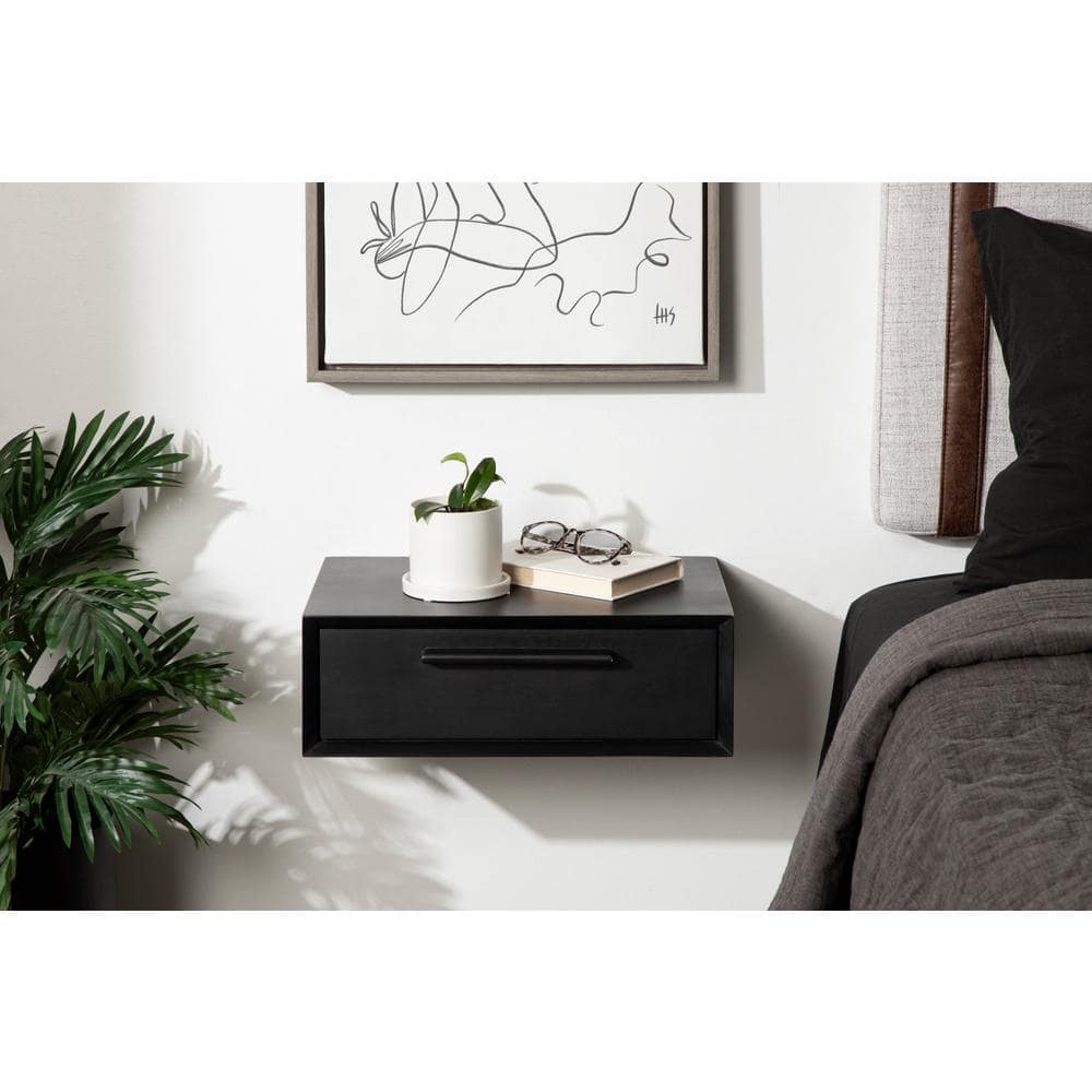 McCutcheon Black Mango Wood Floating Storage Shelf with Concealed Cubby
