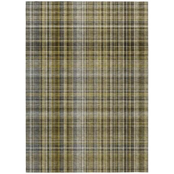 Taupe 3 ft. x 5 ft. Woven Plaid Rectangle Indoor/Outdoor Area Rug