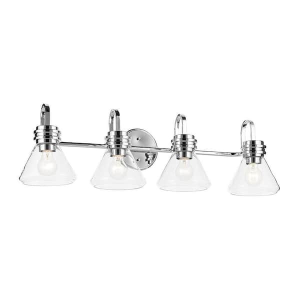 Farum 34 in. 4-Light Vanity Light with Clear Glass in Chrome