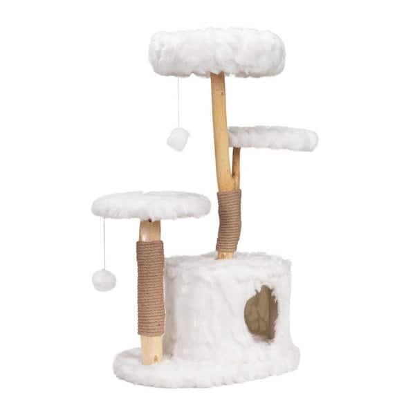 ANGELES HOME 41 5/7 in. H White Indoor Natural Branch Multi-Level Cat Tree