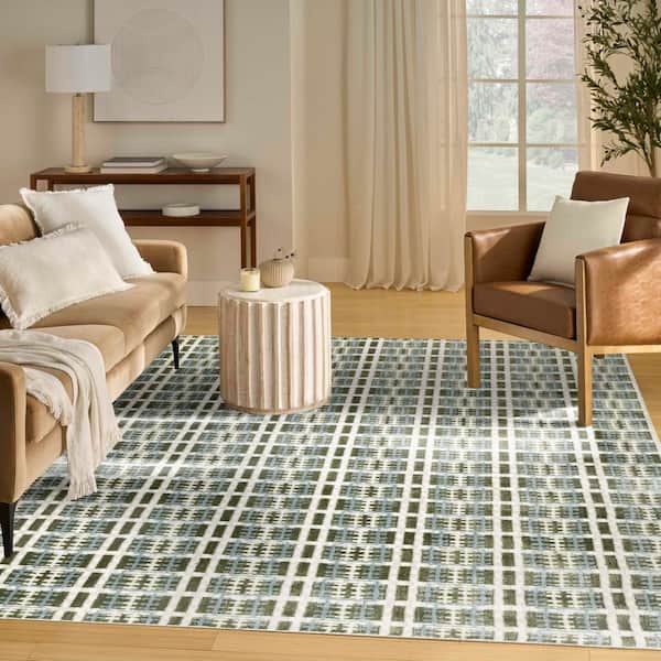 Nordic Blue Green 8 ft. x 10 ft. All-over design Contemporary Area Rug