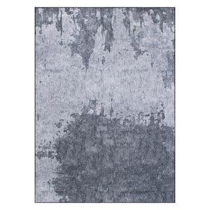 Gray 7 ft. 7 in. x 9 ft. 6 in. Distressed Abstract Machine Washable Area Rug