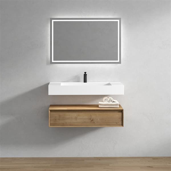 BV Better Vanity Alysa 42 in. W. x 20 in. D x 23 in. H Single Sink Floating Bath Vanity in White Oak with White Acrylic Top