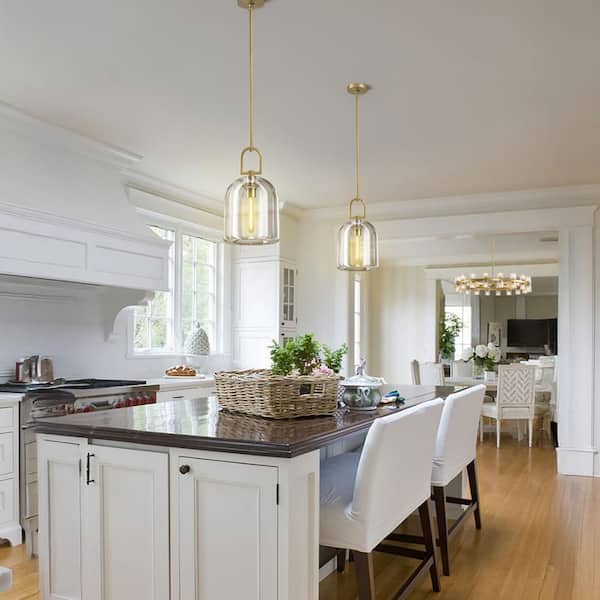 8 in. 1-Light Brass Kitchen Island Chandelier, Dimmable Crystal Chandelier for Hallway, Dining Room, Bedroom, Foyer