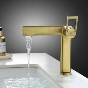 1.2 GPM Single Handle Single Hole Bathroom Faucet with Water Supply Hose and 1.18 in. Long Spout in Brushed Gold
