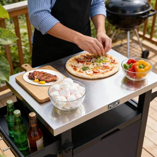 NUUK 30 in. Black Outdoor Kitchen Island with Stainless Steel Top