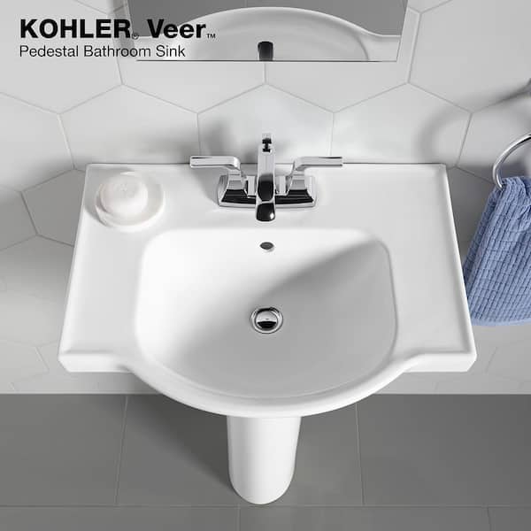 KOHLER Veer 24 in. Vitreous China Pedestal Sink Basin in White with Overflow Drain KOHLER Veer 24 in. Vitreous China Pedestal Sink Basin in White with Overflow Drain