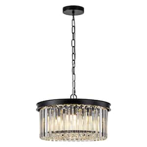6-Light Black Modern Crystal Chandelier Drum Chandelier with Clear Crystal shade