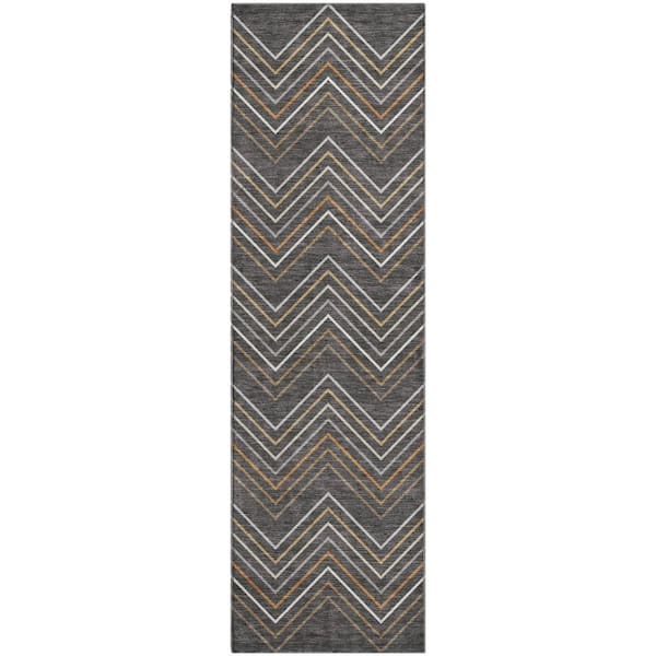 Mayfield Premium Machine Washable Abstract AMF2392 Charcoal 2 ft. x 7 ft. Runner Rug