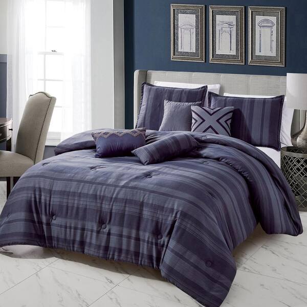 7 Piece King Luxury Purple Oversized, Full Size Bed In A Bag Comforter Sets