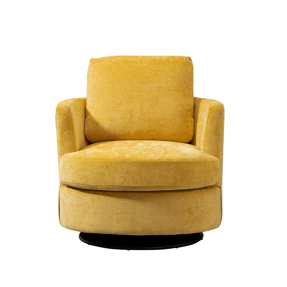 31.9 in. W Mustard Chenille Swivel Accent Barrel Chair with 1 Pillow