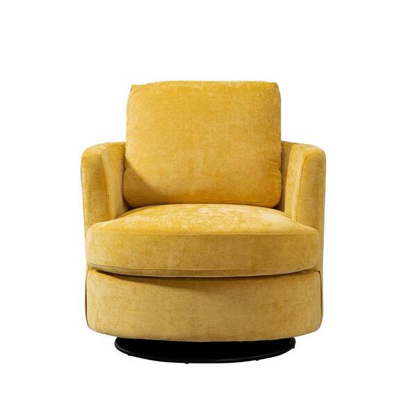 Unbranded 31.9 in. W Mustard Chenille Swivel Accent Barrel Chair with 1 Pillow