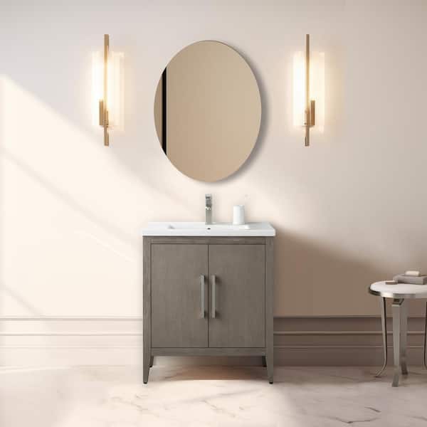 Vanity Art 30 in. W x 18.5 in D x 34 in. H Single Sink Bathroom Vanity Cabinet in Driftwood Gray with Ceramic Top