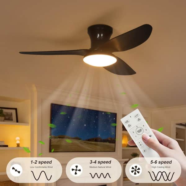 40 in. Smart Indoor Black Low Profile Standard Small Flush Mount Ceiling Fan Light with Integrated LED with Remote