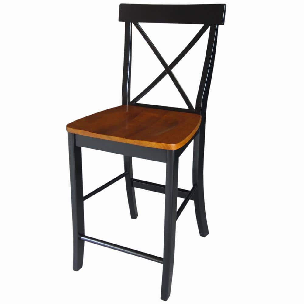 24" Black and Cherry Solid Wood X-Back Counter Stool