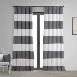 Slate Gray & OffWhite Horizontal Stripe Cotton Blackout Curtain - 50 in. W x 108 in. L (1 Panel)
